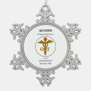 Ornement Flocon De Neige Graduation d'ergothérapie Antique Gold Look