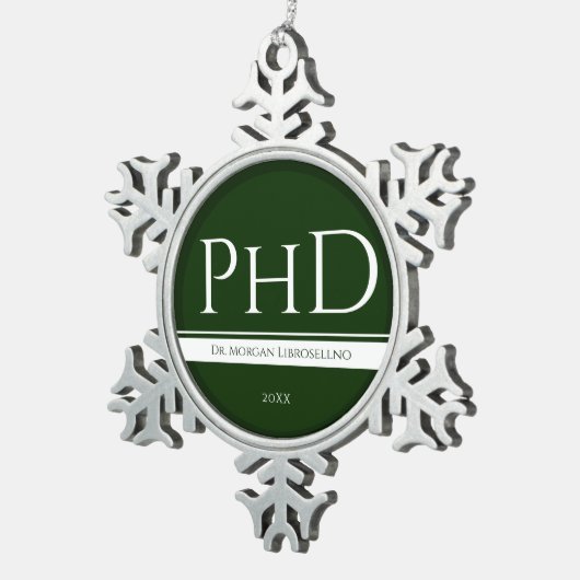 Ornement Flocon De Neige Graduation Vert Blanc Nom Année PhD (Vue impression)