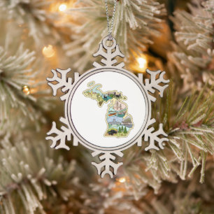 Ornement Flocon De Neige Great Lake State Michigan Vintage Illustrated Map