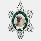 Ornement Flocon De Neige Green Buffalo Plaid Custom Pet Puppy Dog Photo (Vue impression)