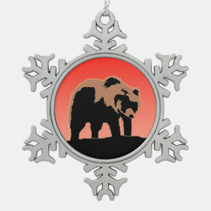 Ornement Flocon De Neige Grizzly Bear au coucher du soleil - Art original d