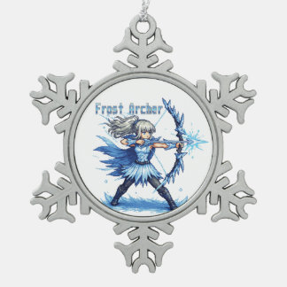 Ornement Flocon De Neige Guerrière Archère de Givre en Pixel Art Rétro