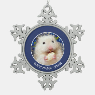 Ornement Flocon De Neige Hamster syrien pelucheux Kokolinka mangeant une