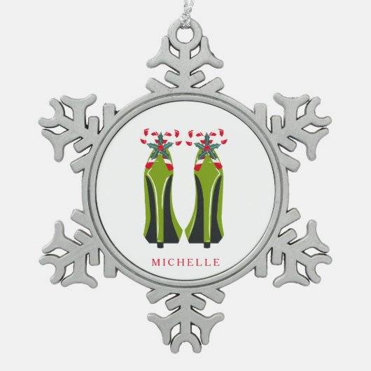 Ornement Flocon De Neige Haut talons verts avec Sucres de canne (Devant)