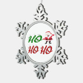 Ornement Flocon De Neige Ho Ho Ho Santa Claus rouge vert script (Vue impression)
