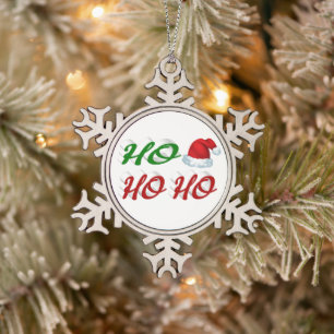 Ornement Flocon De Neige Ho Ho Ho Santa Hat rouge vert script