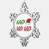 Ornement Flocon De Neige Ho Ho Ho Santa Hat rouge vert script (Vue impression)
