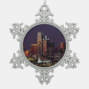 Ornement Flocon De Neige Horizon de nuit de Dallas, le Texas