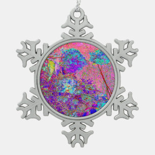 Ornement Flocon De Neige Hydrangée Abstraite violette et bleue avec Magenta