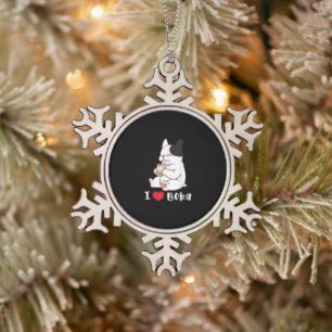 Ornement Flocon De Neige I Love Boba Bubble Thé Chien Coupe Français Bulldo