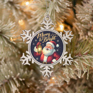 Ornement Flocon De Neige Illustration de Père Noël joyeux tenant une lanter