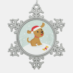 Ornement Flocon De Neige Illustration mignonne d'un chiot dans la neige