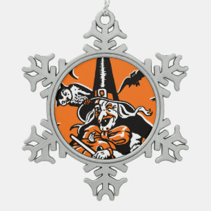 Ornement Flocon De Neige Illustration Vintage de la sorcière d'Halloween et