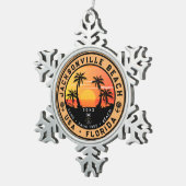 Ornement Flocon De Neige Jacksonville Beach Floride tropical Retro Sunset (Vue impression)