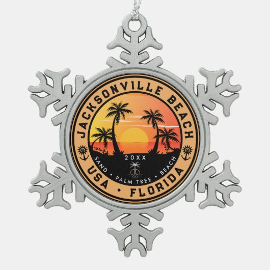 Ornement Flocon De Neige Jacksonville Beach Floride tropical Retro Sunset (Devant)