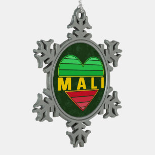 Ornement Flocon De Neige J'aime le Mali, coeur malien
