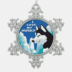 Ornement Flocon De Neige J'aime mon chien de traîneau sibérien