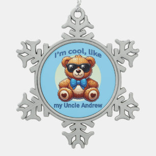 Ornement Flocon De Neige Je suis Cool Teddy Bear avec Blue Bow personnalisa