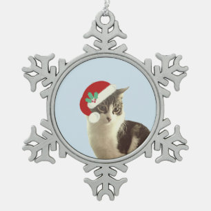 Ornement Flocon De Neige Joli chat de Noël Merlin