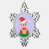 Ornement Flocon De Neige Joli elfe de Noël sur perwinkle bleu (Vue impression)