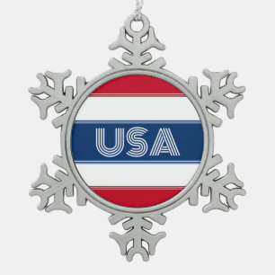 Ornement Flocon De Neige Joli patriotique États-Unis d'Amérique Rouge Blanc