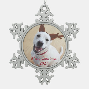 Ornement Flocon De Neige Joli renne souriant blanc Chien Chien Chien Chien