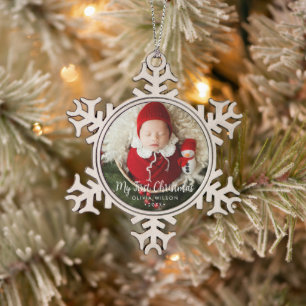 Ornement Flocon De Neige Jolie Ma Première Noël Nouveau-Né Photo Bébé