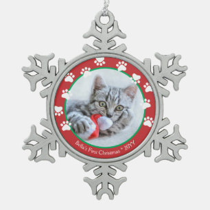 Ornement Flocon De Neige Jolis empreintes rouges de patte de chat pour le p