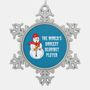 Ornement Flocon De Neige Joueur Clarinet froid Snowman