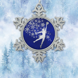 Ornement Flocon De Neige Joueur de volley-ball Silver Snowflake en bleu