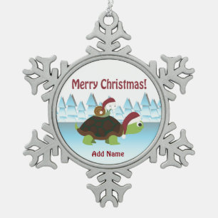 Ornement Flocon De Neige Joyeuse tortue de Noël et escargot