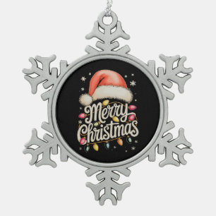 Ornement Flocon De Neige Joyeuses lumières de Noël Santa Hat Famille Noël