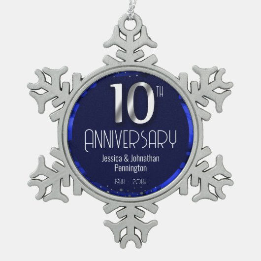 Ornement Flocon De Neige Joyeux 10e anniversaire de Mariage (Devant)