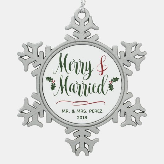 Ornement Flocon De Neige Joyeux et mariés premiers M. et Mme Keepsake de (Devant)