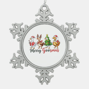 Ornement Flocon De Neige Joyeux Goosemas Canard de Noël portant un chapeau