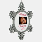 Ornement Flocon De Neige Joyeux Noël ajouter nom de famille photo rouge sim (Gauche)