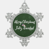 Ornement Flocon De Neige Joyeux Noël bilingue mexicano-américain (Devant)