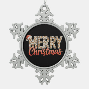 Ornement Flocon De Neige Joyeux Noël Chapeau de Santa Léopard Cheetah Xmas
