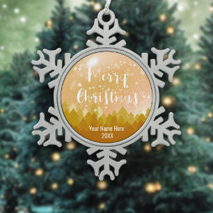 Ornement Flocon De Neige Joyeux Noël de la Forêt de Neige en or sur mesure