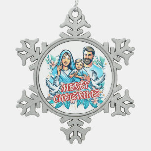 Ornement Flocon De Neige Joyeux Noël - La Sainte Famille - Nativité