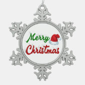Ornement Flocon De Neige Joyeux Noël Santa Chapeau rouge vert script (Devant)