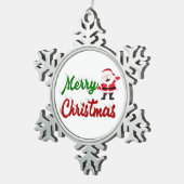 Ornement Flocon De Neige Joyeux Noël Santa Claus rouge vert script (Vue impression)
