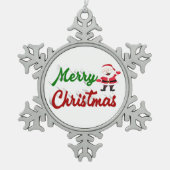 Ornement Flocon De Neige Joyeux Noël Santa Claus rouge vert script (Devant)