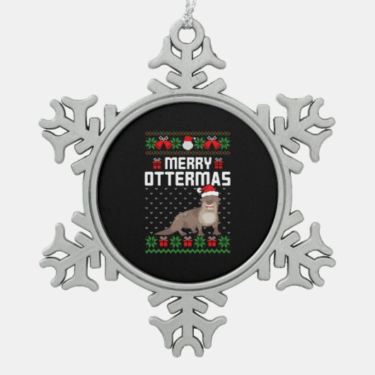 Ornement Flocon De Neige joyeux ottermas laid pull de noël (Devant)