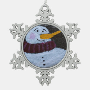 Ornement Flocon De Neige Joyeux Snowman Pewter Snowflake décoration