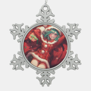 Ornement Flocon De Neige Kawaii Noël présente des cadeaux Père Noël Anime G