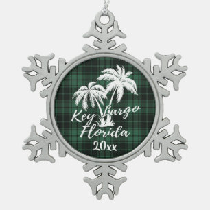 Ornement Flocon De Neige Key Largo Beach Floride Palm Green Plaid