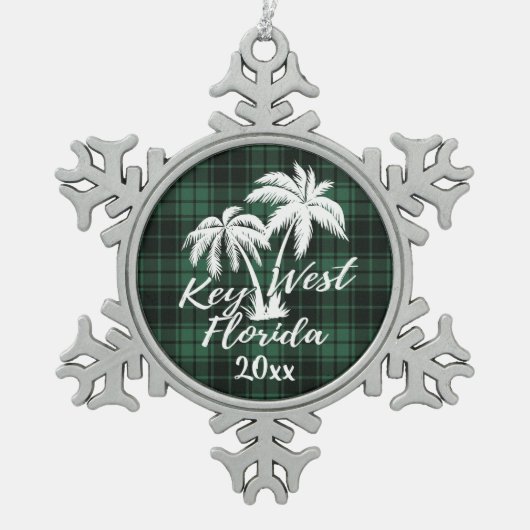 Ornement Flocon De Neige Key West Beach Floride Palm Green Plaid (Devant)