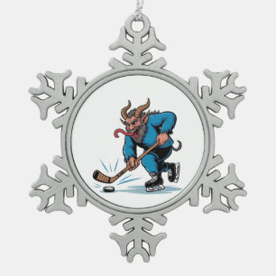Ornement Flocon De Neige Krampus effrayant jouant au hockey sur glace de No