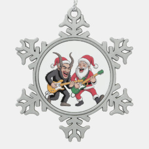 Ornement Flocon De Neige Krampus et Santa Jouant de la Guitare Électrique X